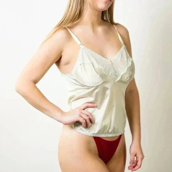 Vintage 90s Mint Green Lace Sheer Cami - Picture 2 of 6